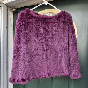 Bernardo Knitted Purple Rabbit Fur Poncho